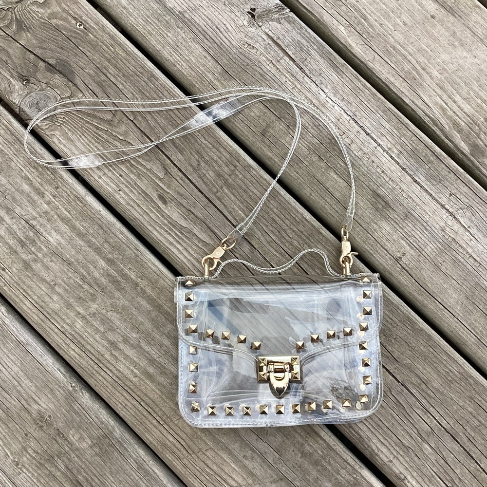 Studded clear stadium purse